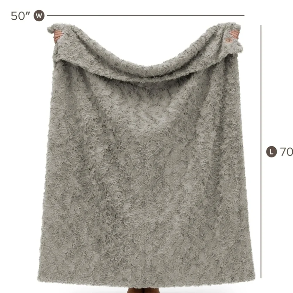 UGG Adalee Seal Grey Faux Fur Throw Blanket 50